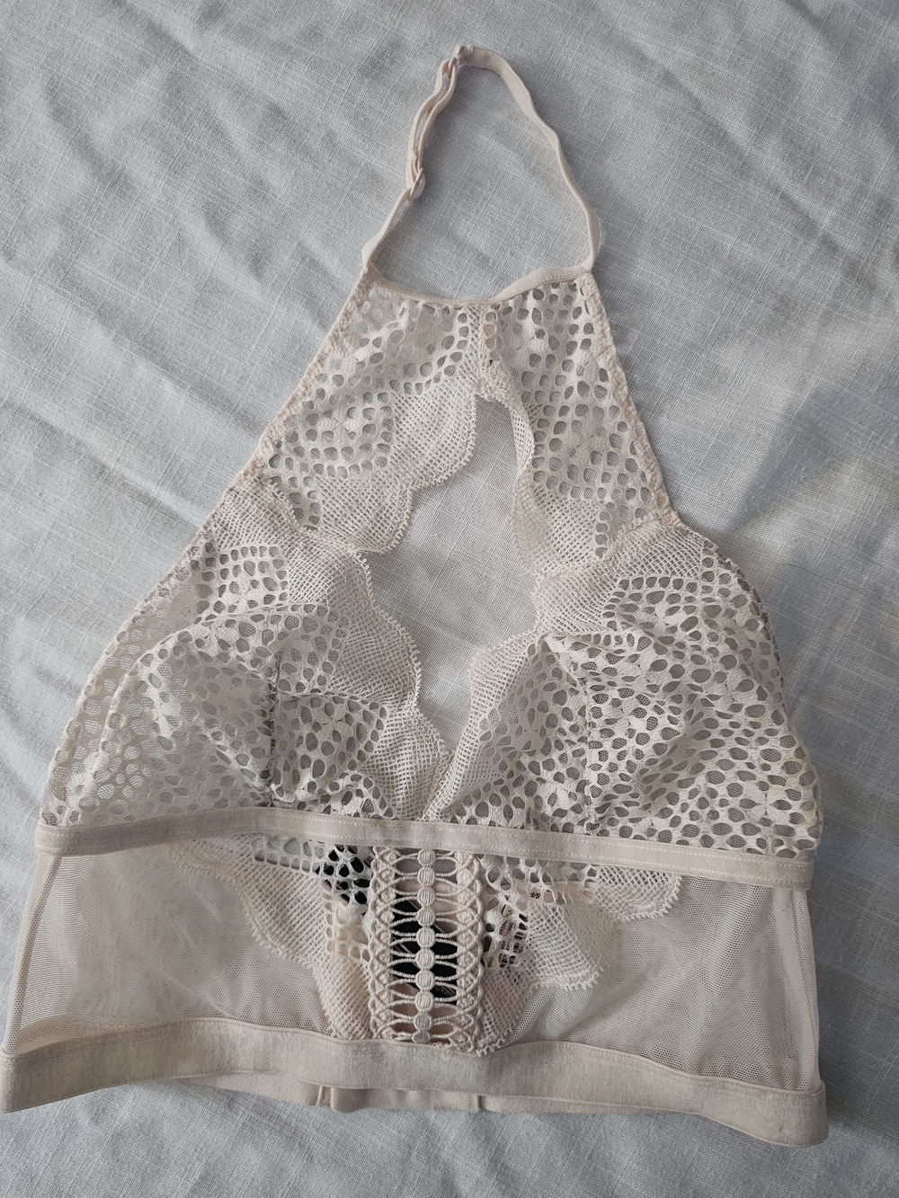 Victoria's Secret Sheer Lace Halter Bralette in Light Beige